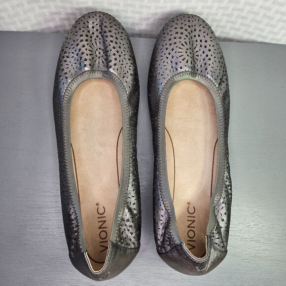 Vionic Womens Black Metallic Perforated Ballet Flats Size 12M - Picture 9 of 11